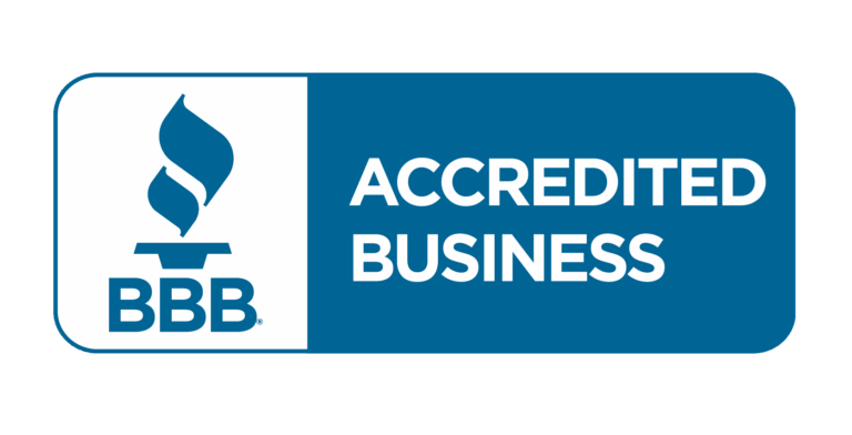 Better Business Bureau Accredited Business logo in blue and white.
